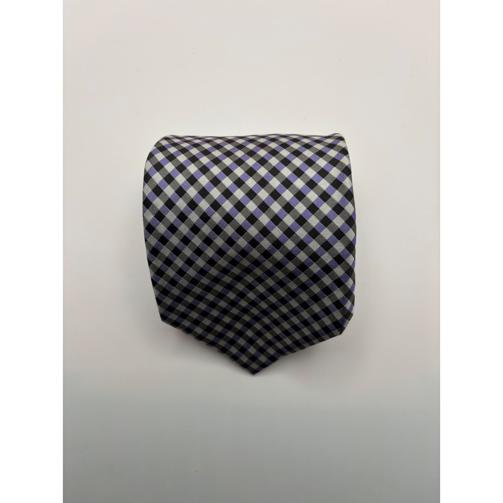 Banana Republic Mens Silk Tie Purple Black White Gingham Check S/703340-01